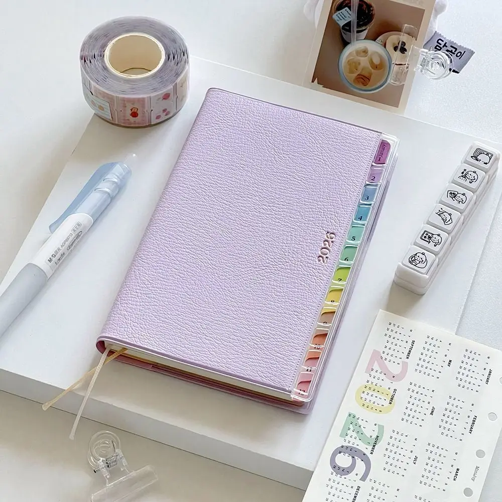Cute 220 Pages 2026 Planner PU Leather with Calendar Agenda Book Colorful Index DIY To Do List Notepad School Supplies