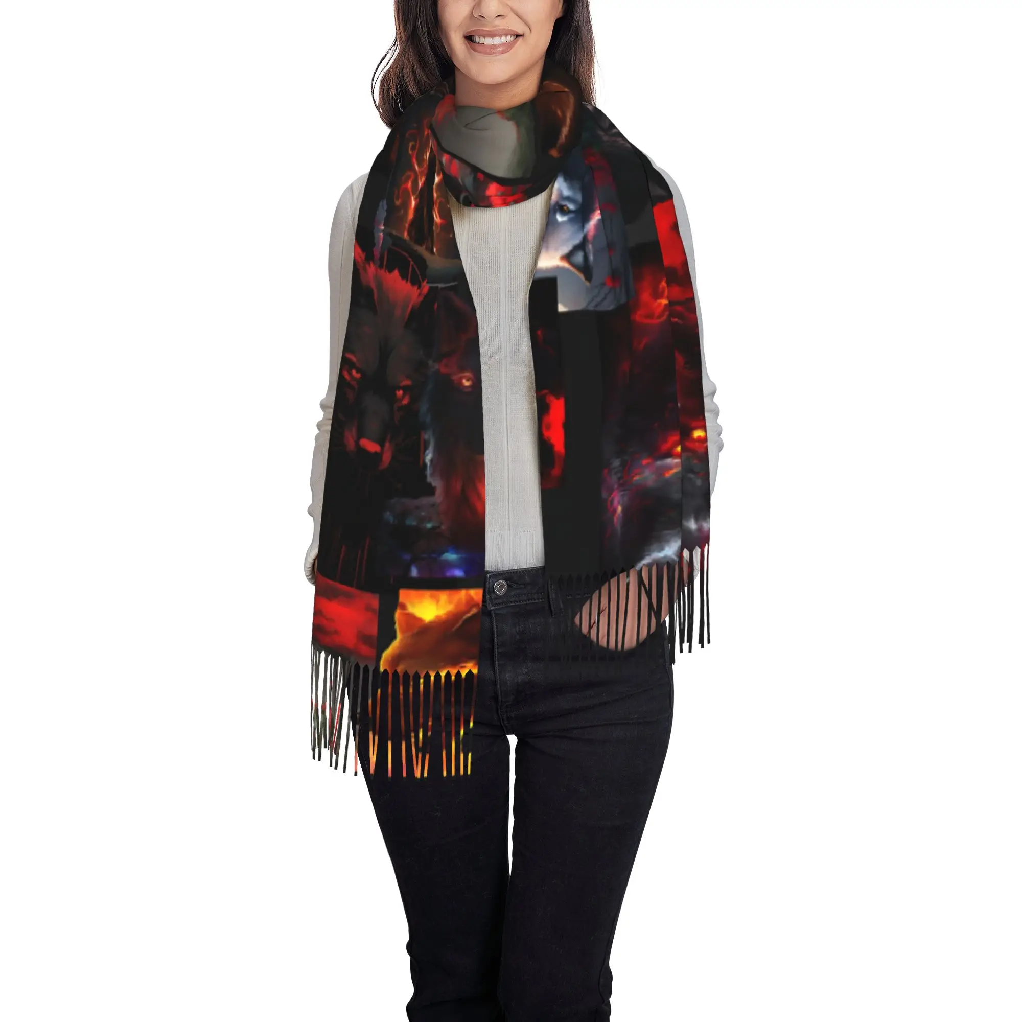1 PC Cool Wolf Pattern Wolf spirit Autumn Scarf Women Winter Pashmina Shawls Warm Blanket Wraps  Female Thick Scarves