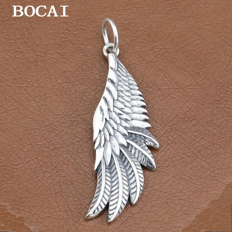 BOCAI New S925 Sterling Silver Hip-hop Trendy Distressed Wings Antique Silver Pendant for Men Women Gift Fine Jewelry Wholesale