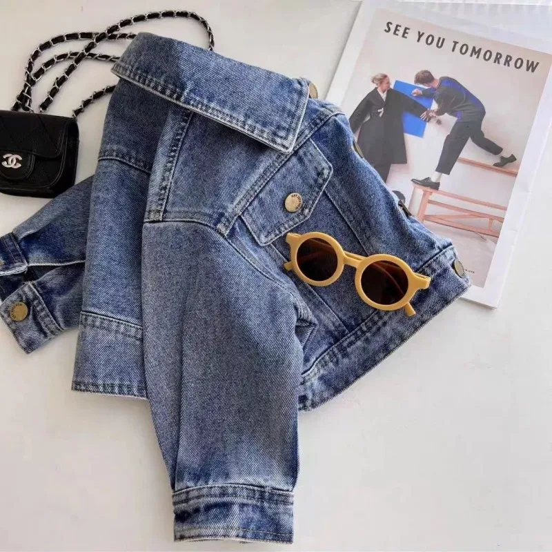 Children\'s Short Casual Jacket 2024 Spring and Autumn New Girls Denim Jacket Foreign Baby Jacket Top 2 4 6 7Y