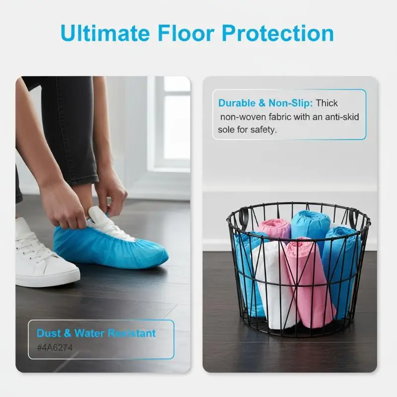 100Pcs Disposable Boot Shoe Covers Foot Booties Shoe Coverings Non Slip Shoe & Boot Covers For Indoor Outdoor Home