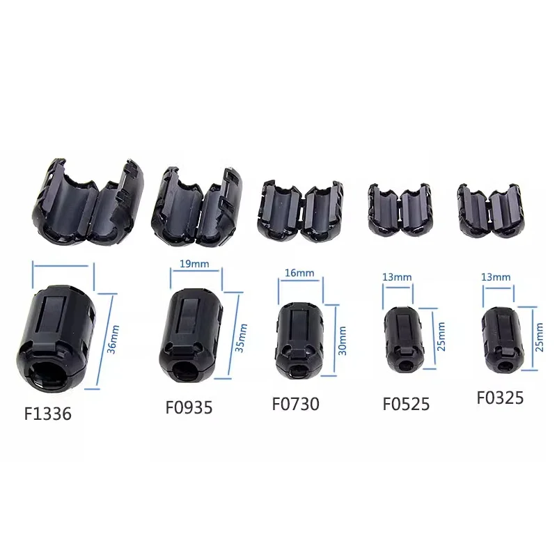 20PCS 3.5/5/7/9/13mm Ring Core Ferrite Bead Clamp Choke Coil EMI RFI Noise Filter Clip Snap Cable for Black Magnetic Snap-on