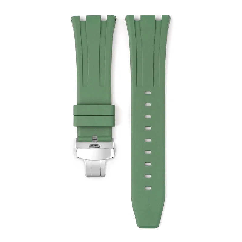 Watch Soft Viton Strap For Audemars Piguet Royal Oak 15500/15400 Watch Silver Butterfly Clasp Strap 26MM Band Replace Accessory