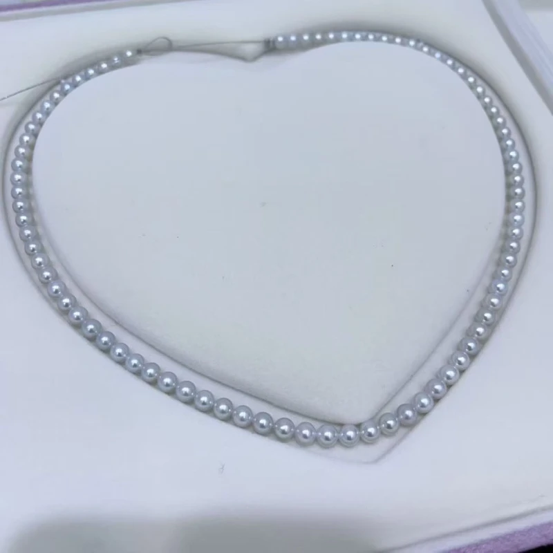 

Натуральное ожерелье из льняного жемчуга 15,5 дюймов, 4-5 мм, круглое, с сильным блеском, цепочка на ключицу без узлов