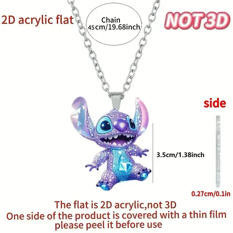 Disney Stitch 2D Acrylic Fantasy Couple Necklace Kawaii Cartoon Anime Accessories Diamond Pattern Girl Decoration Gift