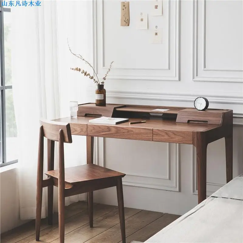YJQ Black Walnut All-Solid Wood Office Desk, Student Writing Desk, Modern Simple Light Luxury Home Computer Desk