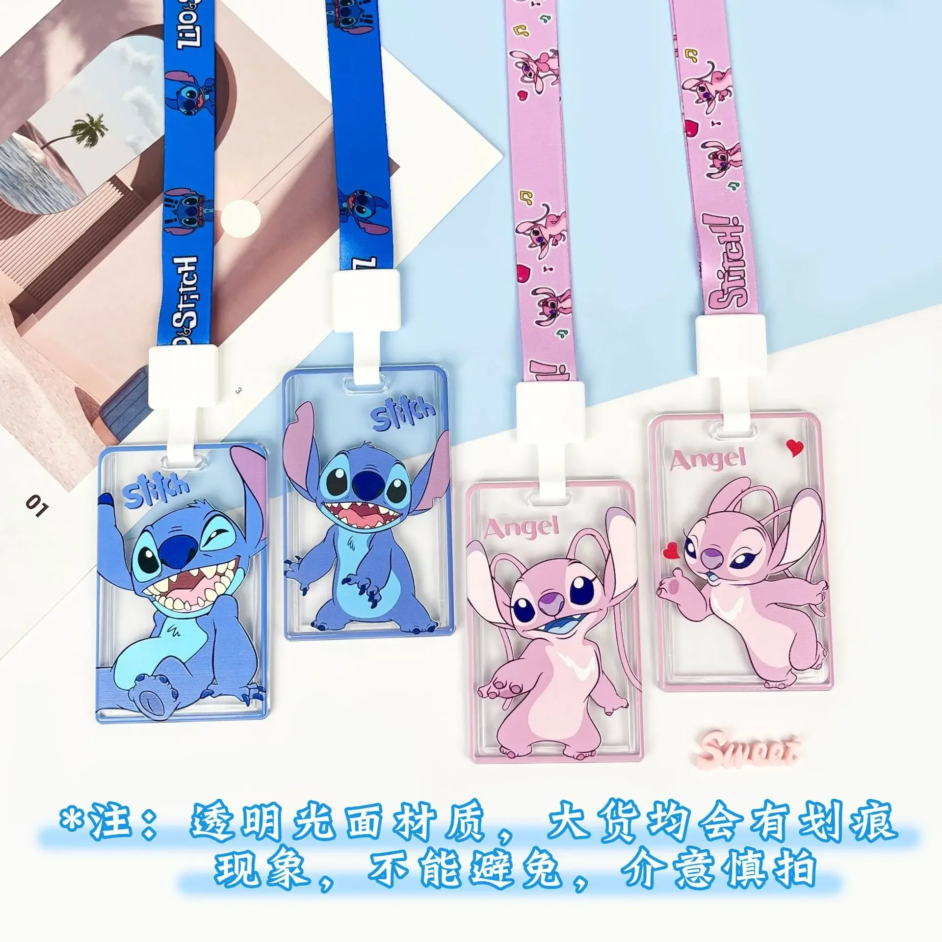 Stitch Disney Slide Card Holder Kawaii Kids Lanyard ID Card Case Anime Accessories Party Decorations Souvenirs Kids Toys Gifts