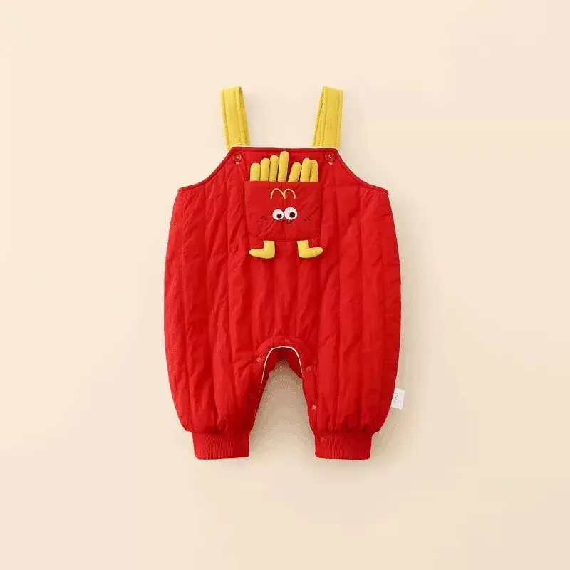 French Fries Baby Onesie Winter Thermal Windproof Jumpsuit Cute Overalls + Fleece Top Outwear Girl Boys Photoshoot Costume 0-2