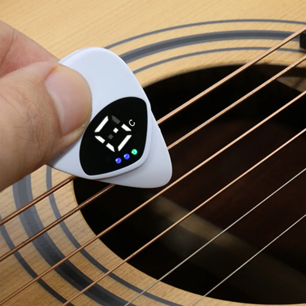 Portable Guitar Pick & Tuner Combo Real Time Monitoring Folk Guitar & Ukulele Tuner Professional Universal