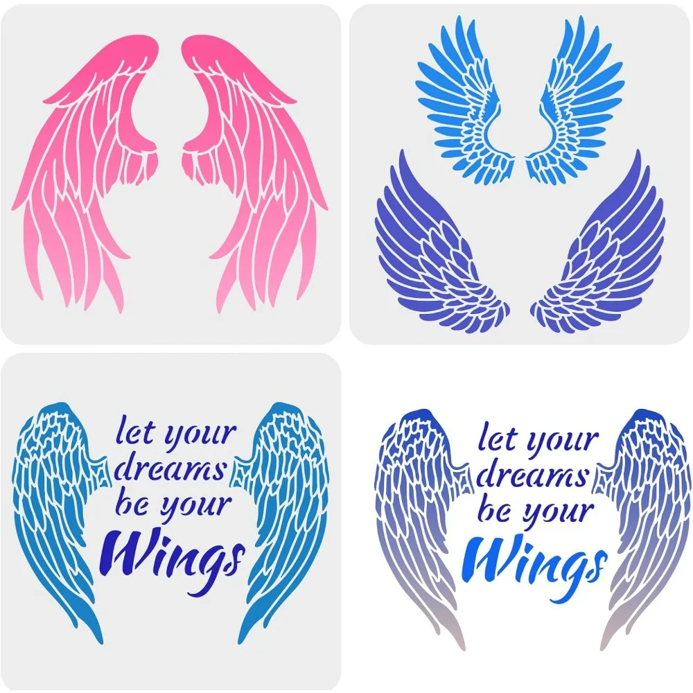 3PCS Angel Wings Stencils 11.8x11.8 inch Plastic Wings Stencil Template 4 Pairs of Wings Pattern Large Stencil DIY Wall Craft