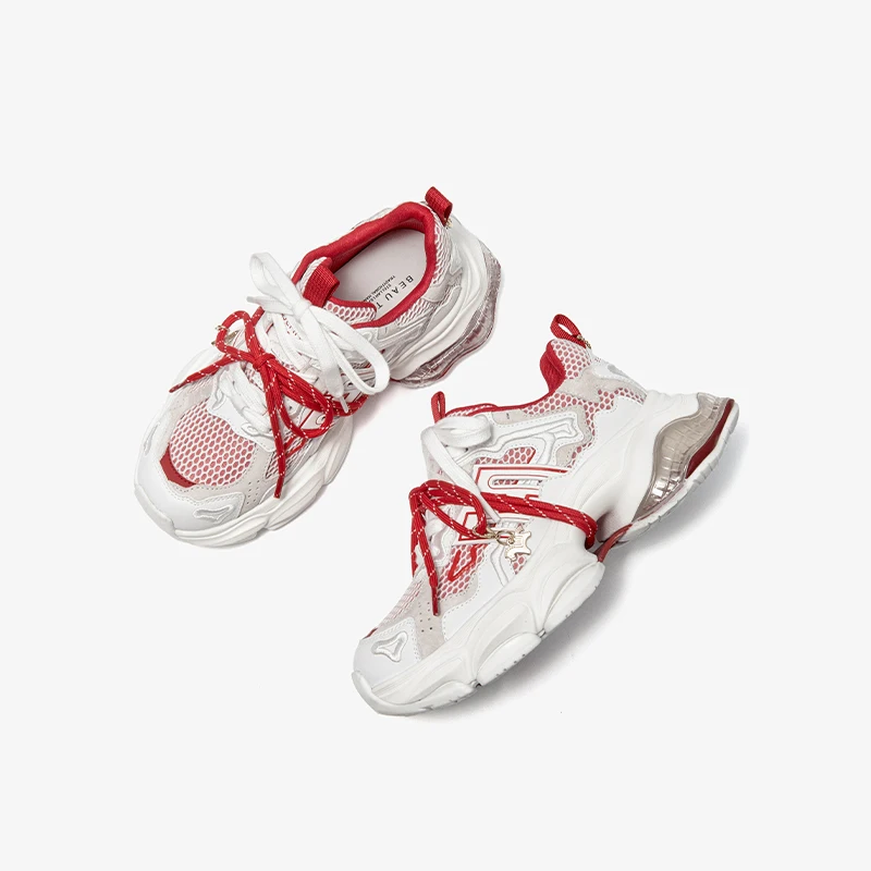 BEAUTODAY Chunky Sneakers Women Flannel Patchwork Mesh Mixed Color Round Toe Lace-Up Sports Ladies Shoes Handmade 29A86 image 2
