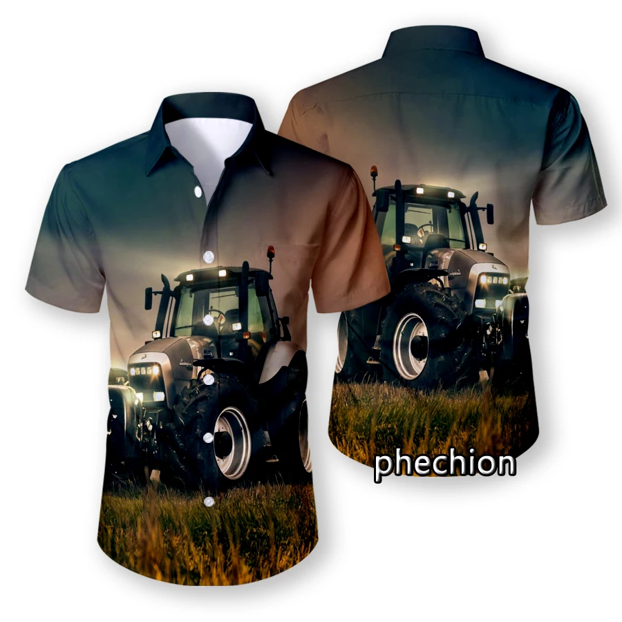 phechion Mens Short Sleeve Beach Shirts Agriculture Machinery Tractor 3D Printed Casual Shirts Fashion Streetwear Men Tops X110