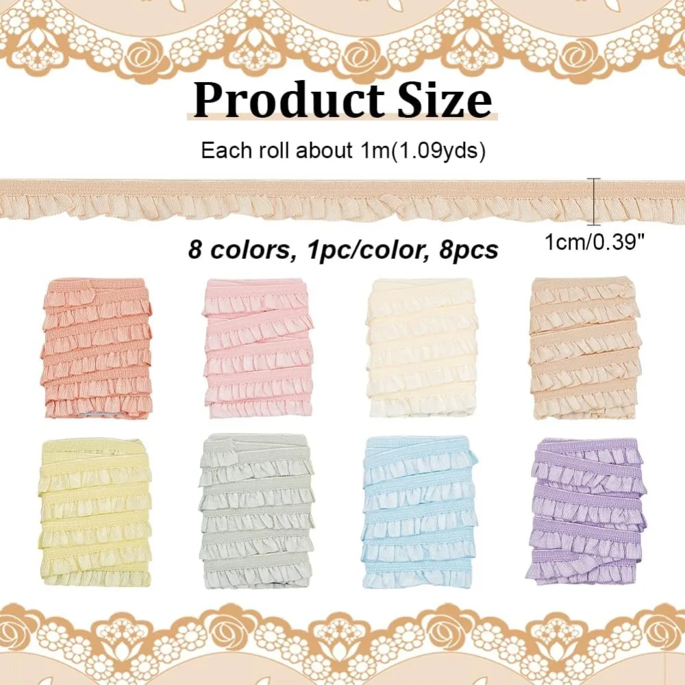 8.7 Yards Elastic Pleated Lace Trim 3/8 inch Wide Tiny Stretchy Ruffles Narrow Ruffle Edge Lace Ribbon Mini making kit