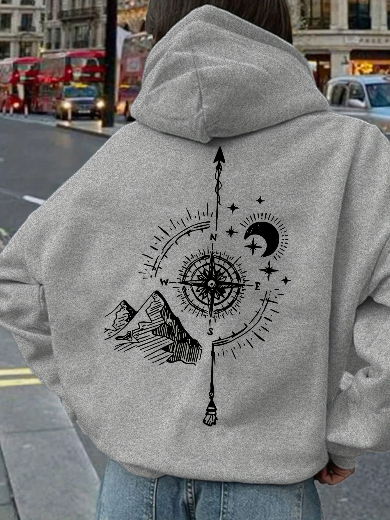 Hoodie Women Oversized - Women Compass Print Hoodie Unisex Autumn