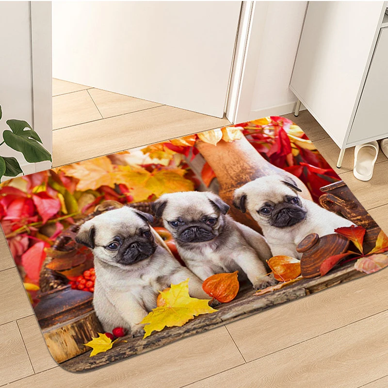 

Pug Dog Cute Sleeping Room Rugs Doormat Entrance Door Kitchen Bathroom Living Room Floor Carpet Anti Slip House Entrance Mat