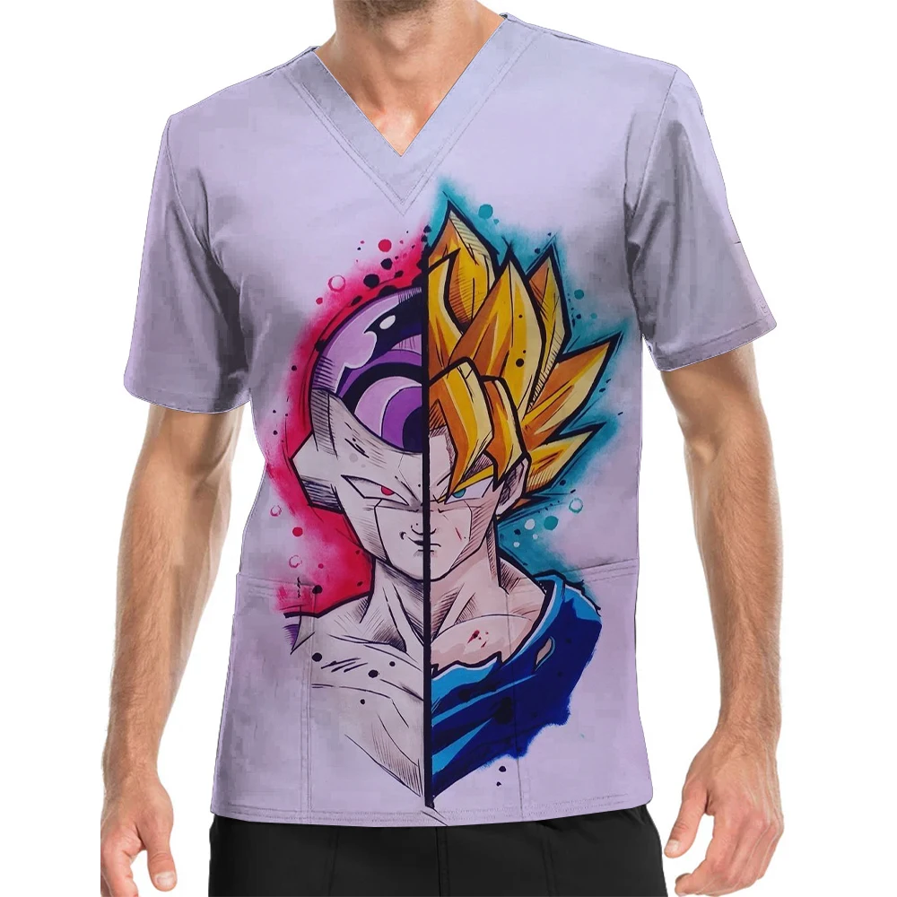 Dragon Ball Son Goku V-Neck Print Scrub Top Top Durable Nursing Home Children's Center Nursing Clothes Men's Work Uniform