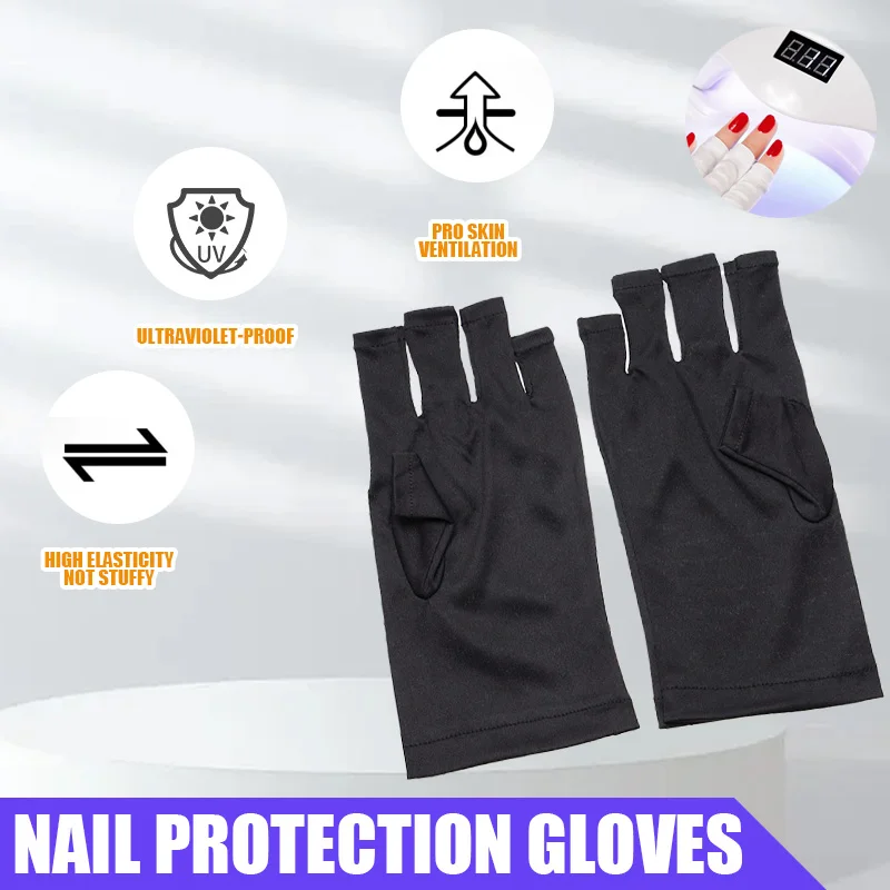 UPF 50+ 1Pair Anti UV Radiation Protection Nail Gloves LED Lamp Nail UV Protection Glove Gel Nail Dryer Light Nail Art Equipment