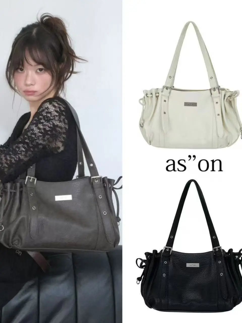 

Корейская сумка ASON, тот же стиль, как сумка ASON, милая и крутая мотоциклетная сумка, большая вместимость, сумка через плечо на одно плечо.