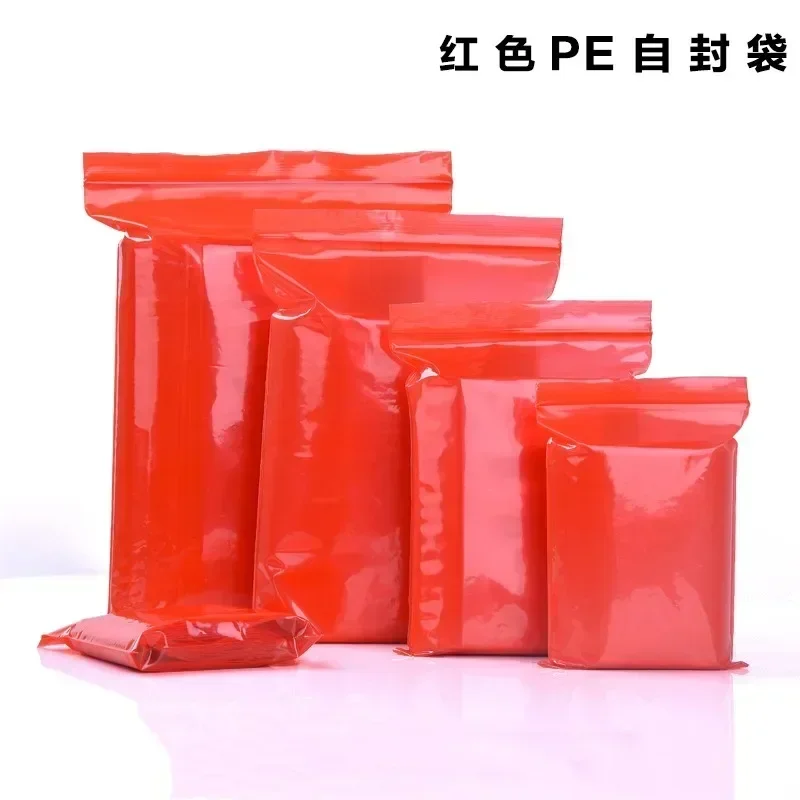 Red Self Sealing Bag Thickening PE Seal Moisture-proof Food Cookie  Package Bags Jewelry Storage Translucent Zipper Bag 0.14m