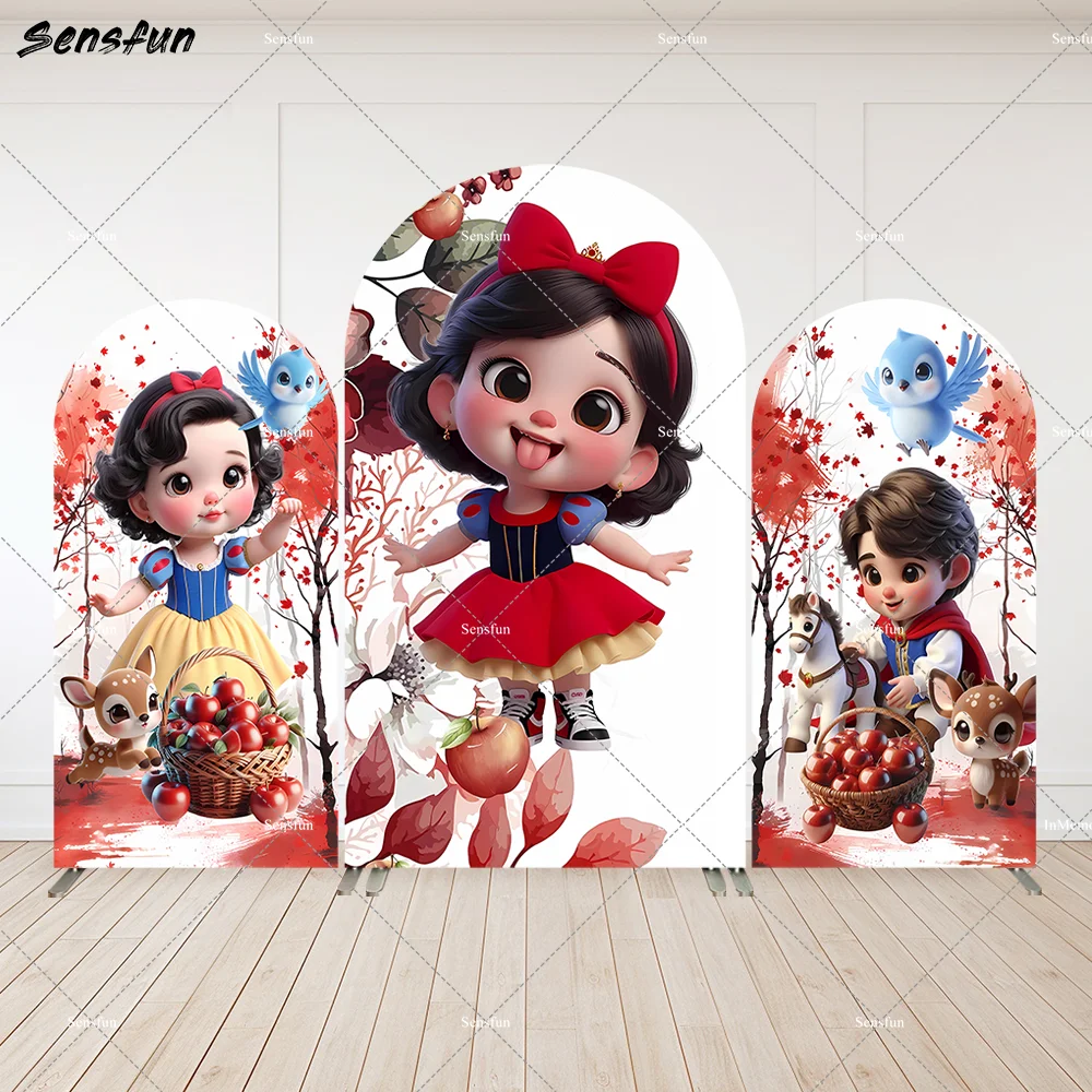 

Custom 2-Sided Disney Snow White Baby Shower Party Arch Cover Backdrop Banner Girl 1st Birthday Arched Wall Panels Background