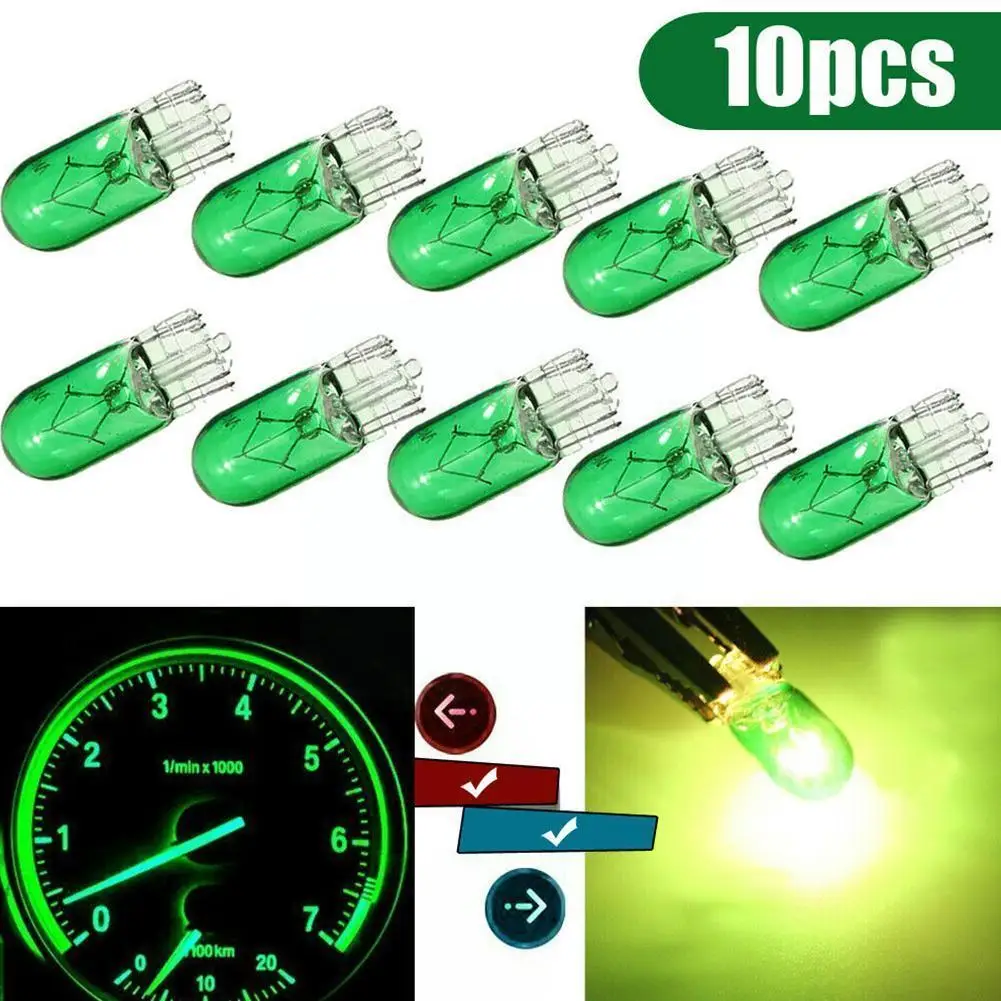 10x T10 Halogen Bulb Green Color 12V 3W Bright Side Lamp Instrument Light Wedges Source Car W2H9