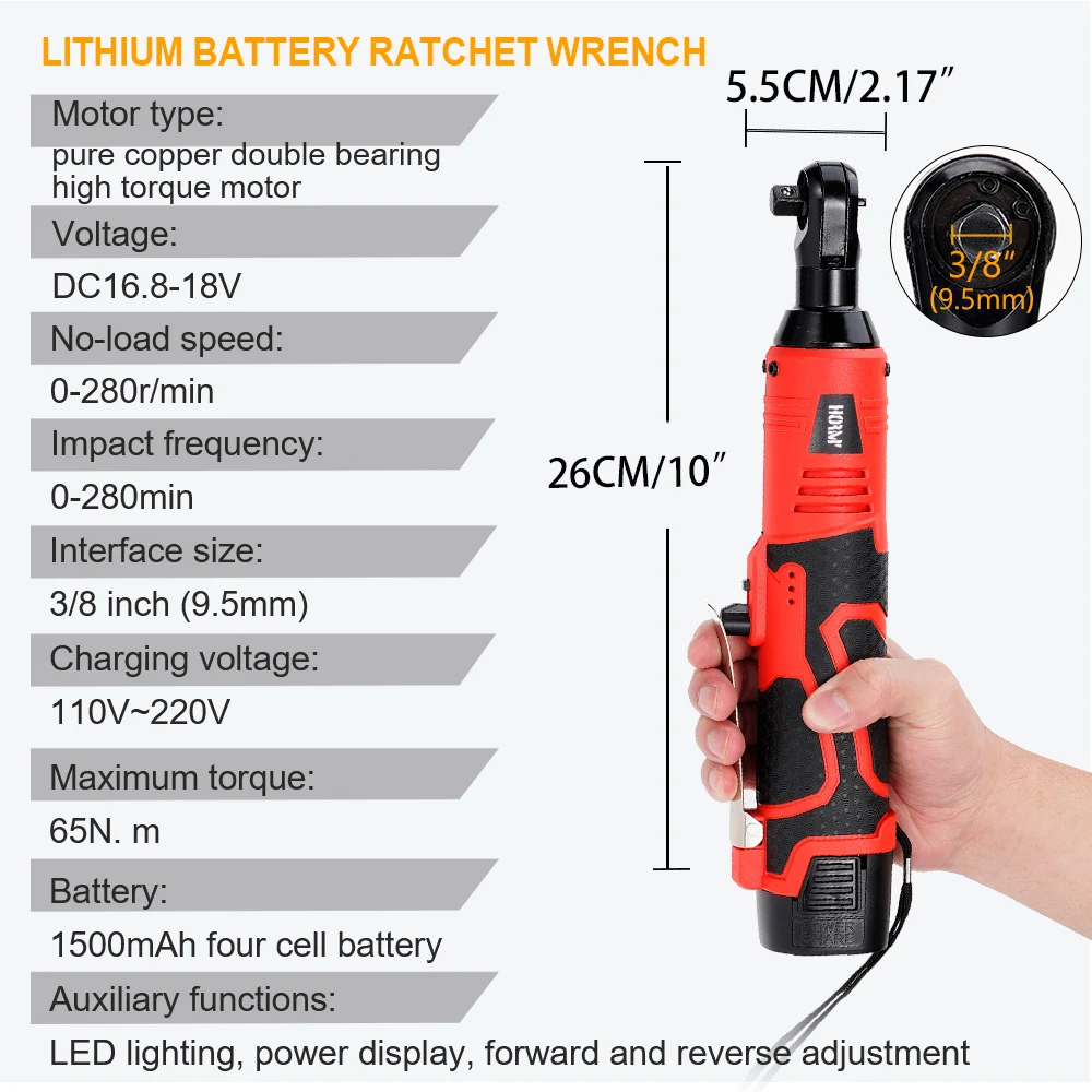 18V Cordless Electric Screwdriver Wrench 3/8 Inch Right Angle Ratchet Wrench Impact Drill Removal Screw Nut Car Repair Tool