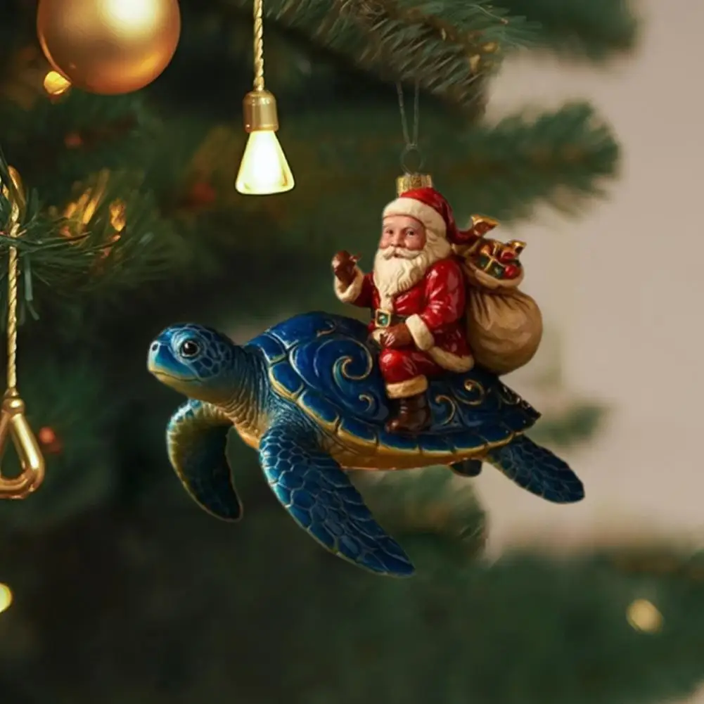 Adornos colgantes de resina para árbol de Navidad, tortuga marina, caballito de mar, playa, Papá Noel, animales marinos, decoración de árbol de Navidad costera