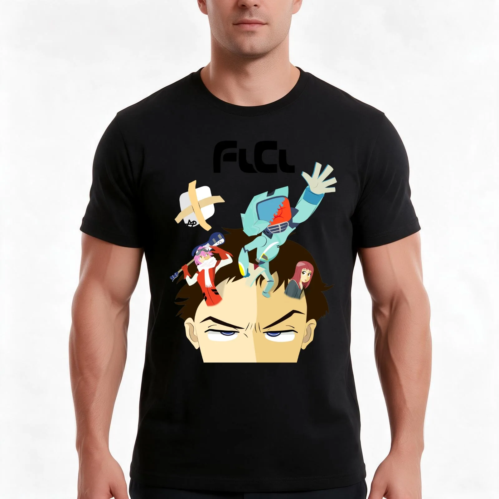 FLCL - Overflowing T-Shirt, Summer Casual Cotton Tee, Oversized Streetwear Tops, Vintage Graphic Print, Loose Fit Short Sleeve
