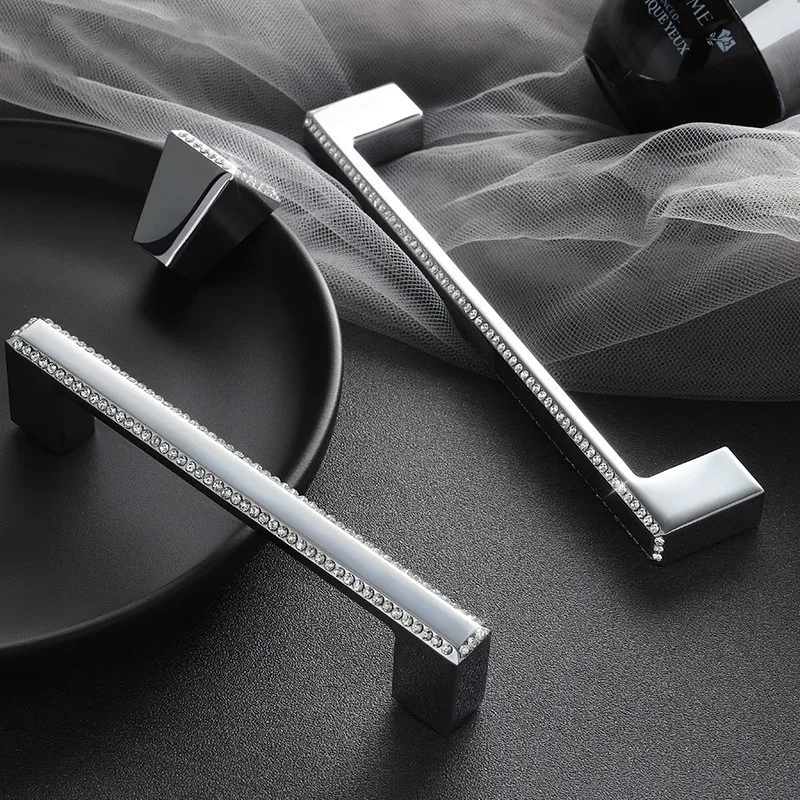KK&FING Light Luxury Cabinet Door Handles with Crystal Simple Wardrobe Door Handle Zinc Alloy Drawer Knobs Kitchen Accessories