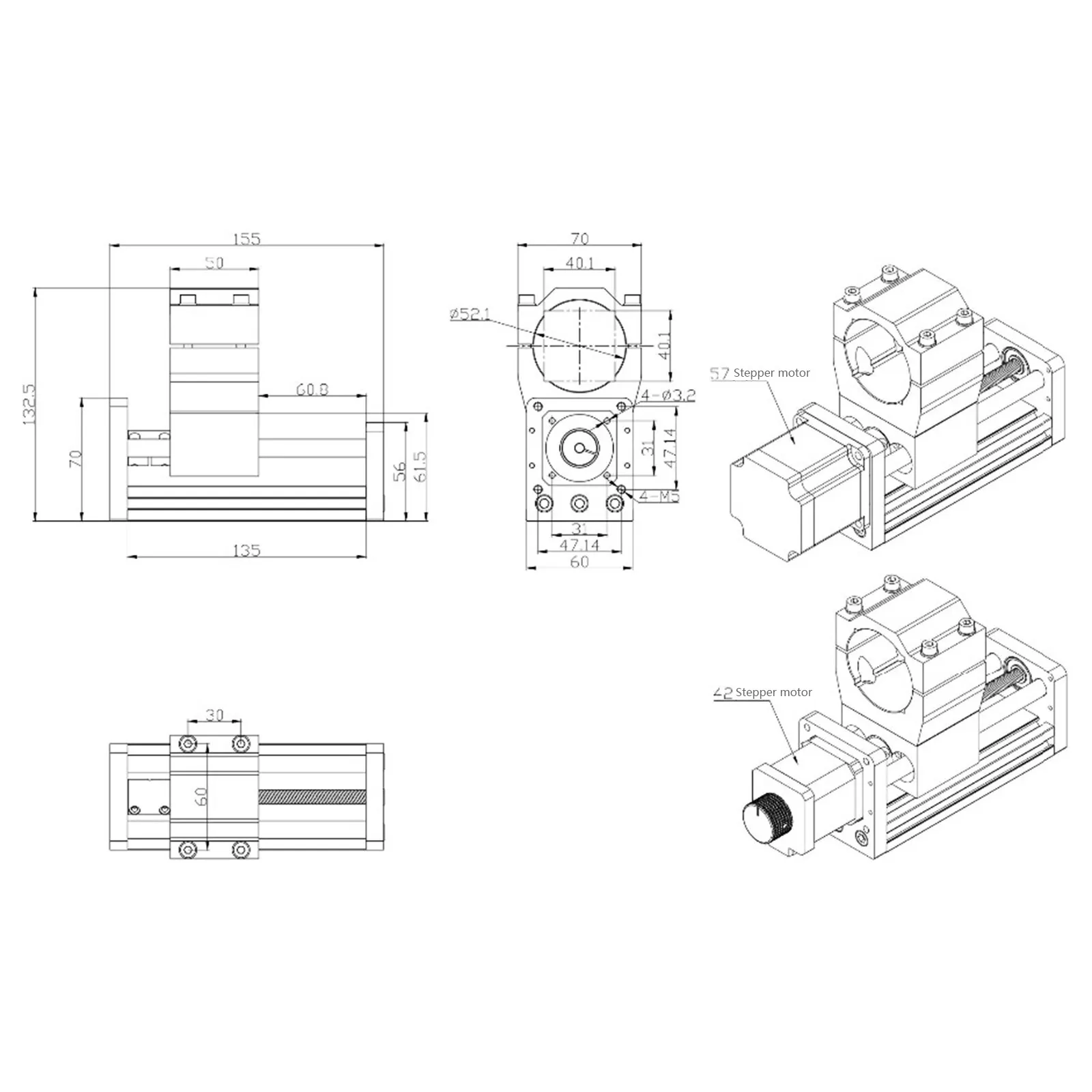 Z-as slag 85 mm schuifslag tafel kogelomloopspindel lineaire schuifpodium voor CNC-machine