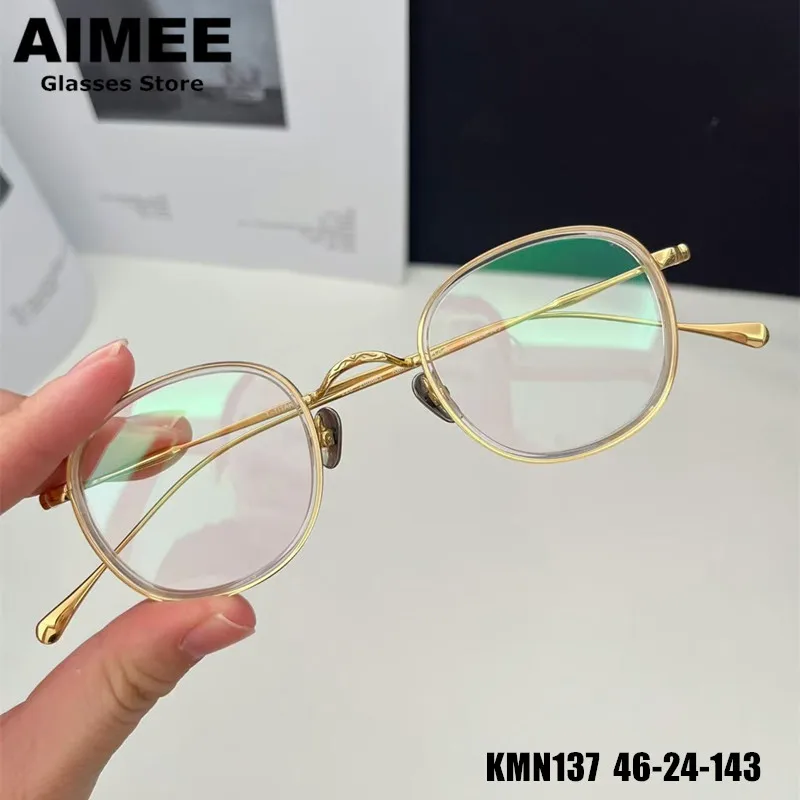 

Брендовый дизайн, сверхлегкая оправа для очков из чистого титана, мужские винтажные круглые деловые очки ручной работы KMN137, женские модные очки