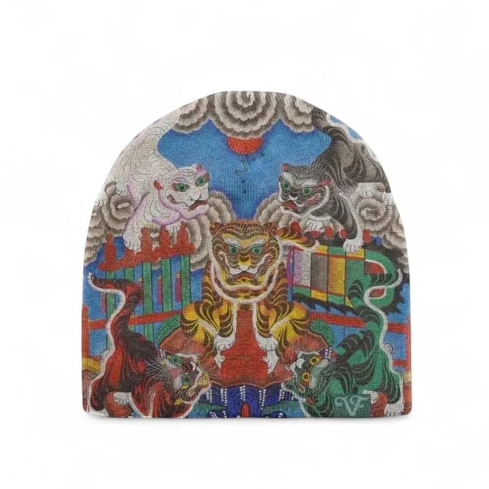 Breathable Printed Beanie Hat Elastic Kpop Harajuku Fashion Graphic Knit Beanie Warm Knit Hip Hop Stretch Head Wrap