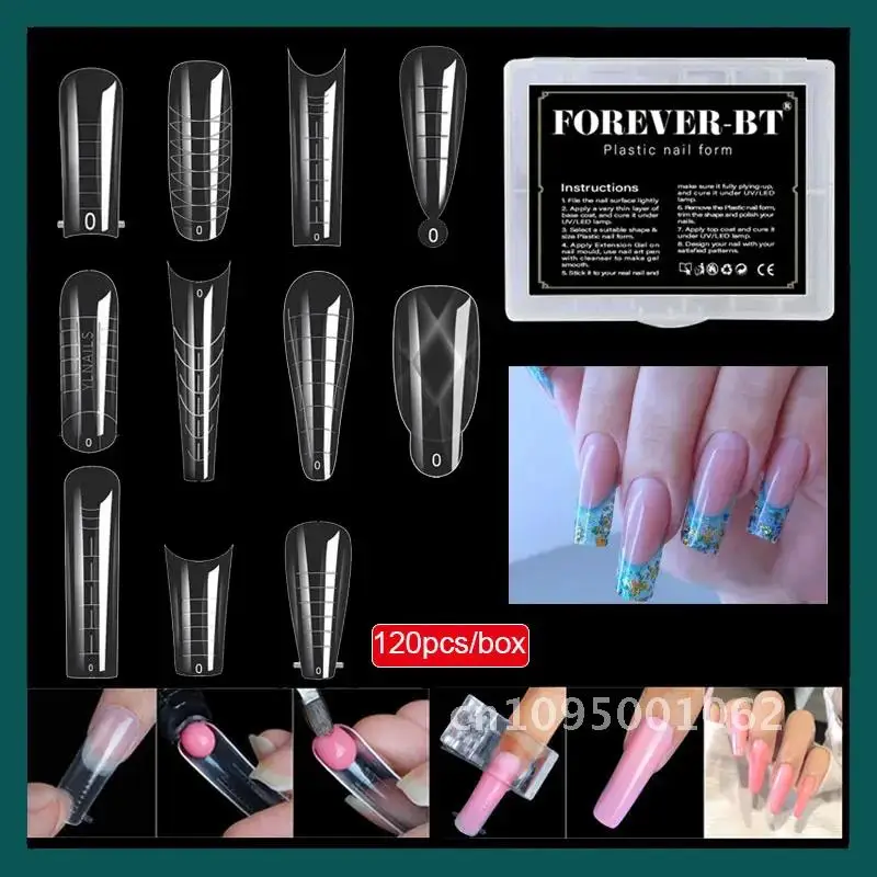 120 stks/doos Nail Extension Formulieren Voor UV Gel Quick Building Formulieren Mold Mold Top Dual Manicure Valse Gereedschappen Vorm Nagels