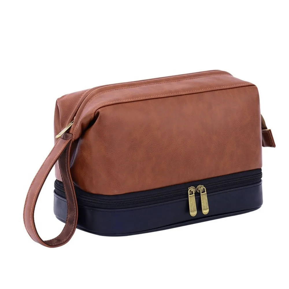 

Мужская косметичка большой вместимости, ретро-стиль, из искусственной кожи, с разделением на сухие и влажные отделения, водонепроницаемая, для деловых поездок, для макияжа.