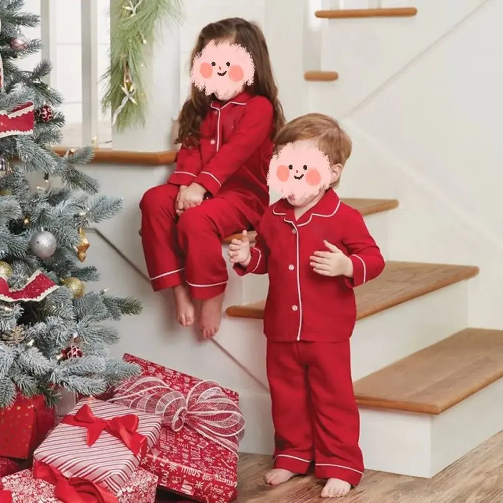 Weihnachten Rüschen pjs Familie passende Jungen und Mädchen Pyjamas Sets Baby Geschwister Langarm Baumwolle Kinder Pyjamas Sets