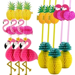 1Set Flamingo Honeycomb Cake Toppers Pineapple Paper Straws for Kids Birhtday Party Decoration Summer Party Hainging Ornaments