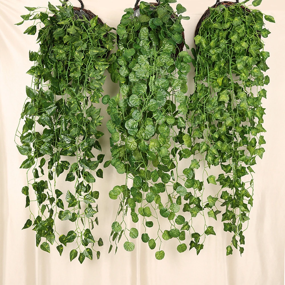 1pcs Artificial Plants Creeper Wall Hanging Indoor Green Plant Wall Decor Fake Flower Rattan Fake Plant Green Leave Wholesale