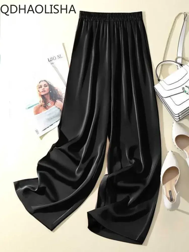 2024 Summer Fashion Casual Temperament Satin Wide-leg Pants In Thin Vertical Straight Pants Women for Streetwear Women Joggers