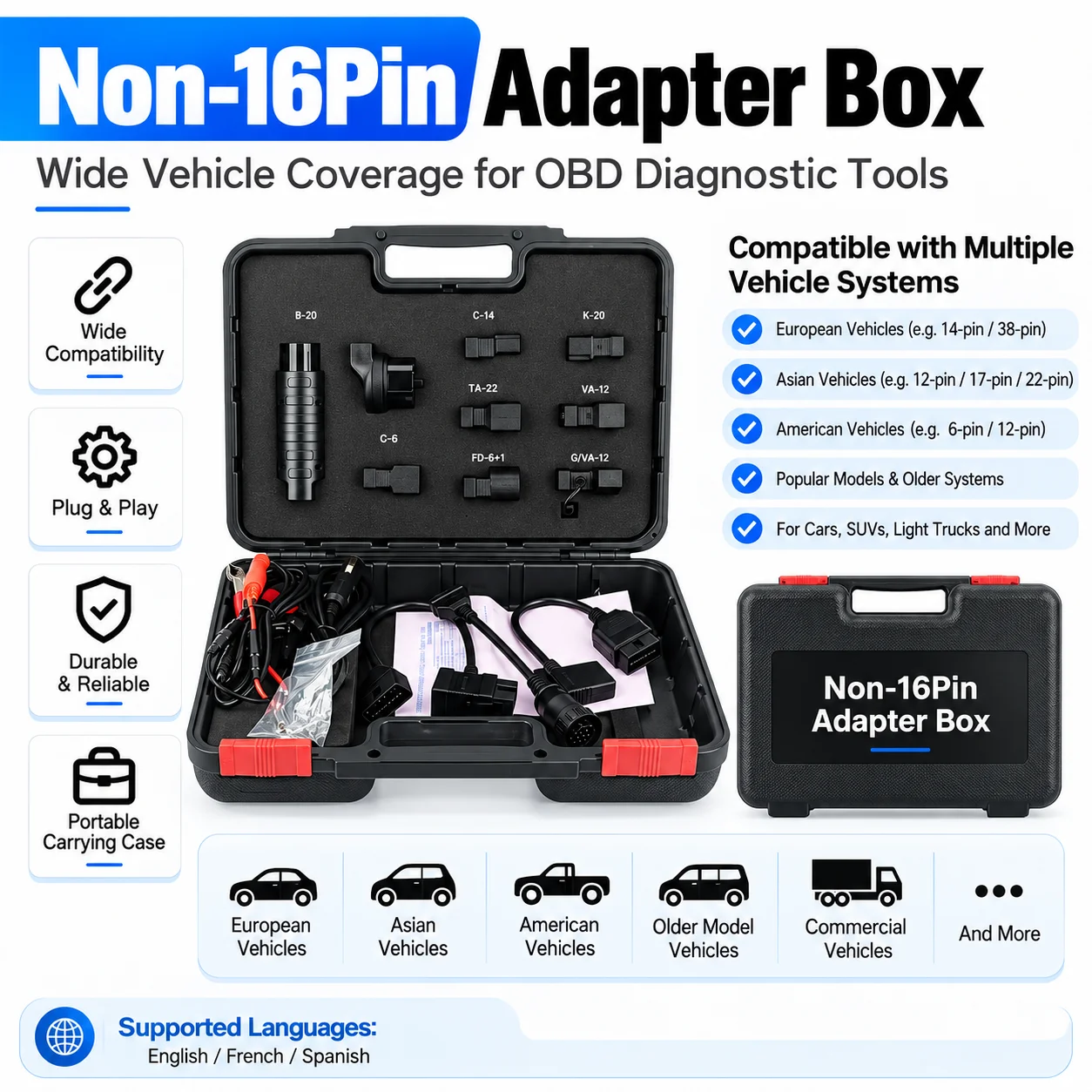LAUNCH X431 Non-16 Pin Adaptor Box OBD1 Connector Compatible with CRP919E BT pro ELITE pro V5.0 PAD V ELITE PRO3S+ ELITE