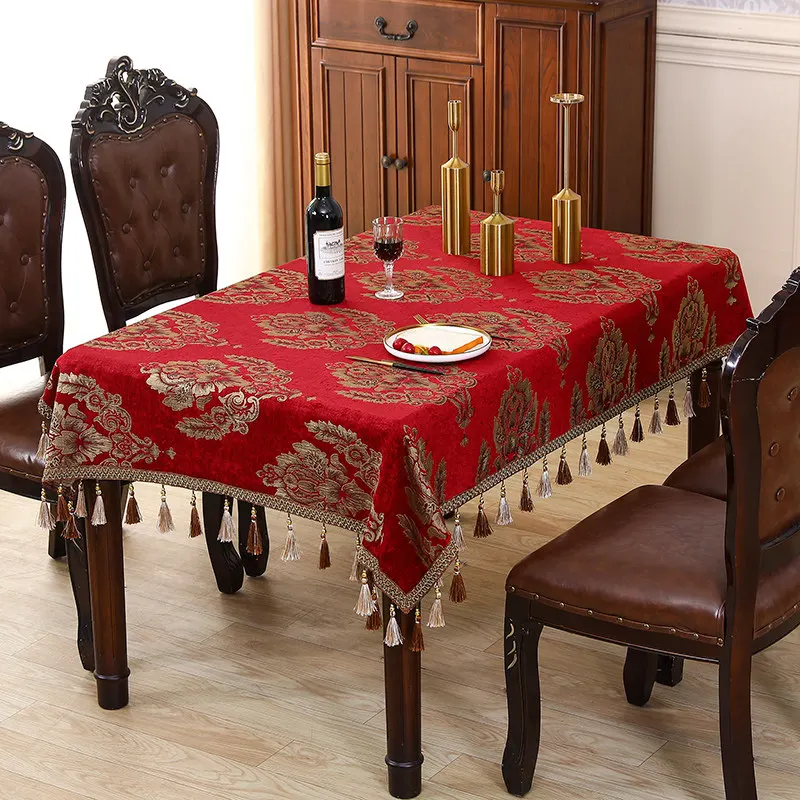 European Luxury-style Dining Tablecloth Home Decoration Embroidery Flower Fringed Tablecover Rectangular Coffee Table Cover