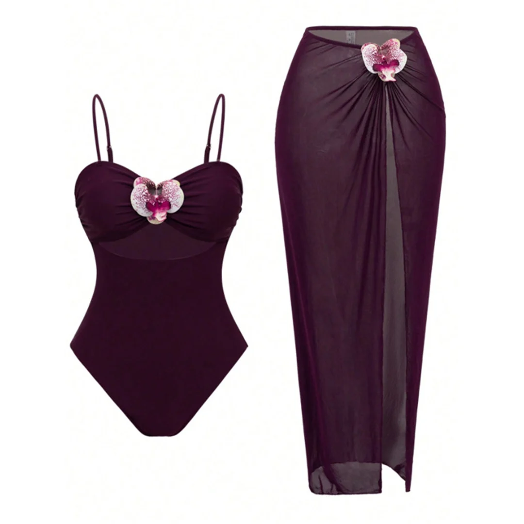 S - XL Neuer 3D-Blumen-Badeanzug mit Rock, einteiliger Badeanzug für Damen, hoch geschnittene Beine, Monokini, Badebekleidung, Badeanzug, Modell V8018 – Detail 2