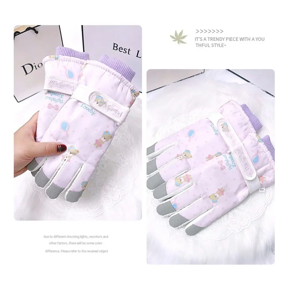 Engrossar luvas de esqui de inverno quente tela sensível ao toque mais veludo luvas ao ar livre à prova de vento antiderrapante ciclismo luvas esportivas feminino meninas