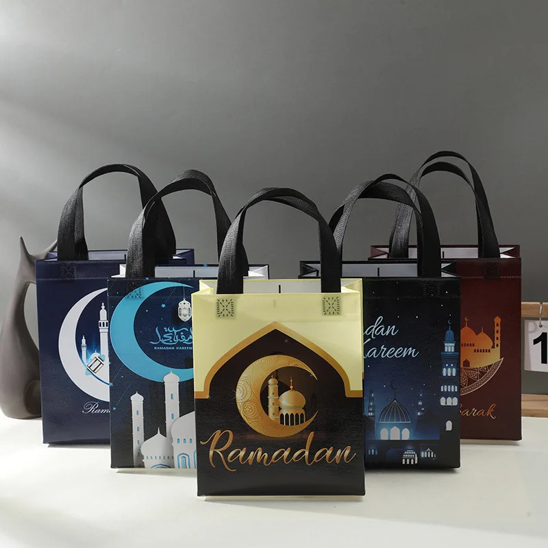 StoBag 10pcs Ramadan Eid Mubarak Non-woven Tote Bag Gift Packaging Portable Fabric Waterproof Storage Reusable Pouches Party