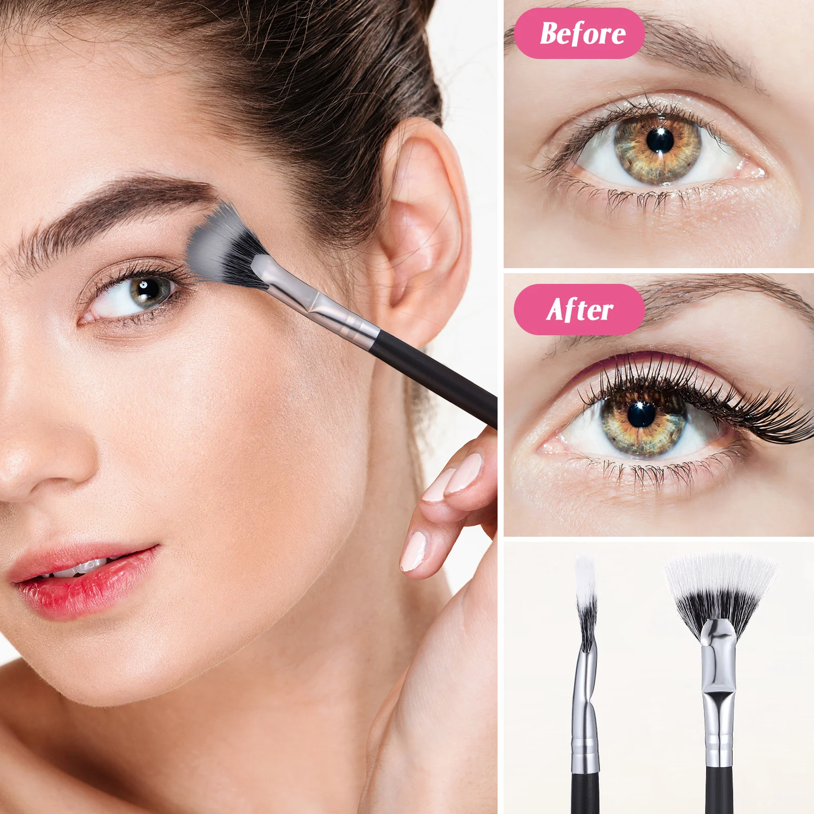 3 قطعة لاش مروحة فرش مروحة على شكل بزاوية رمش فرشاة الدقة لاش فاصل أداة فرشاة الماسكارا لمكياج العين