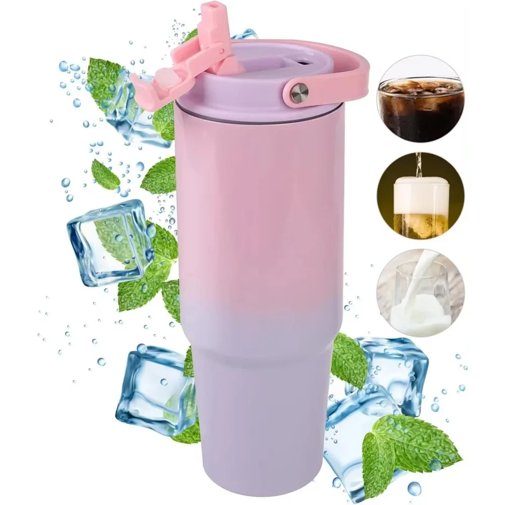 

Thermos Cup Stainless Steel Insulated Mug with Straw Double-layer Insulation Cold Hot Travel Mug Vacuum Flask Car Water Bottle