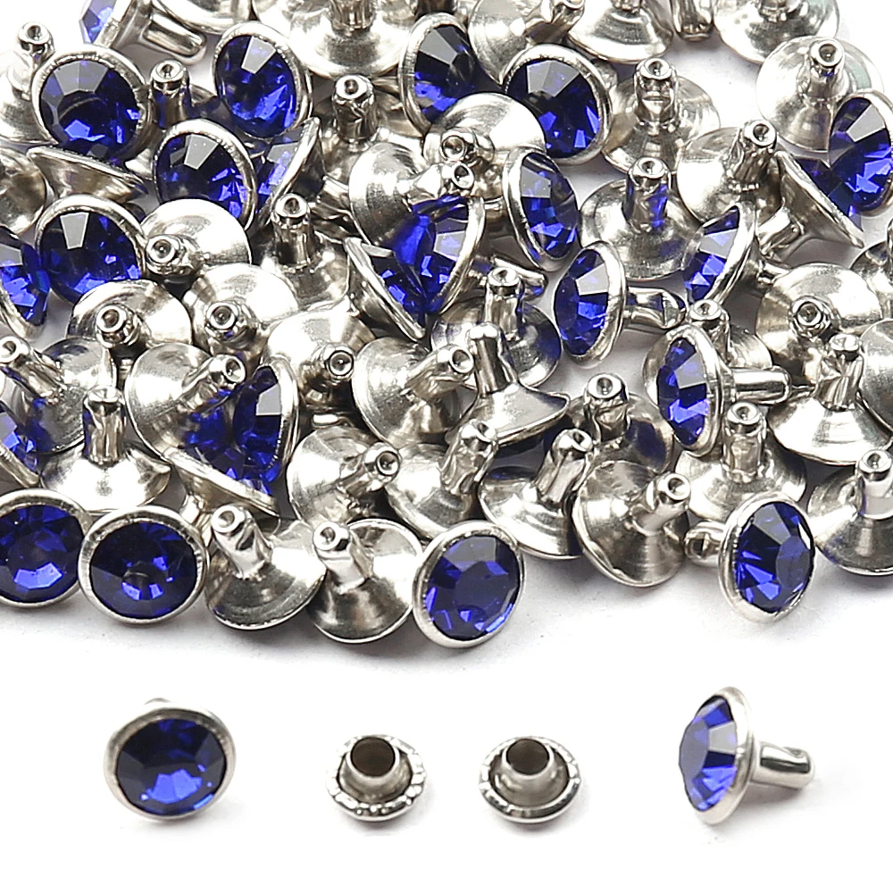 50sets/pack 8mm Rhinestone Rivet Glass Crystal Double Cap Rivet Stud Nail Spike DIY Leathercraft Shoes Bags Decor Accessories