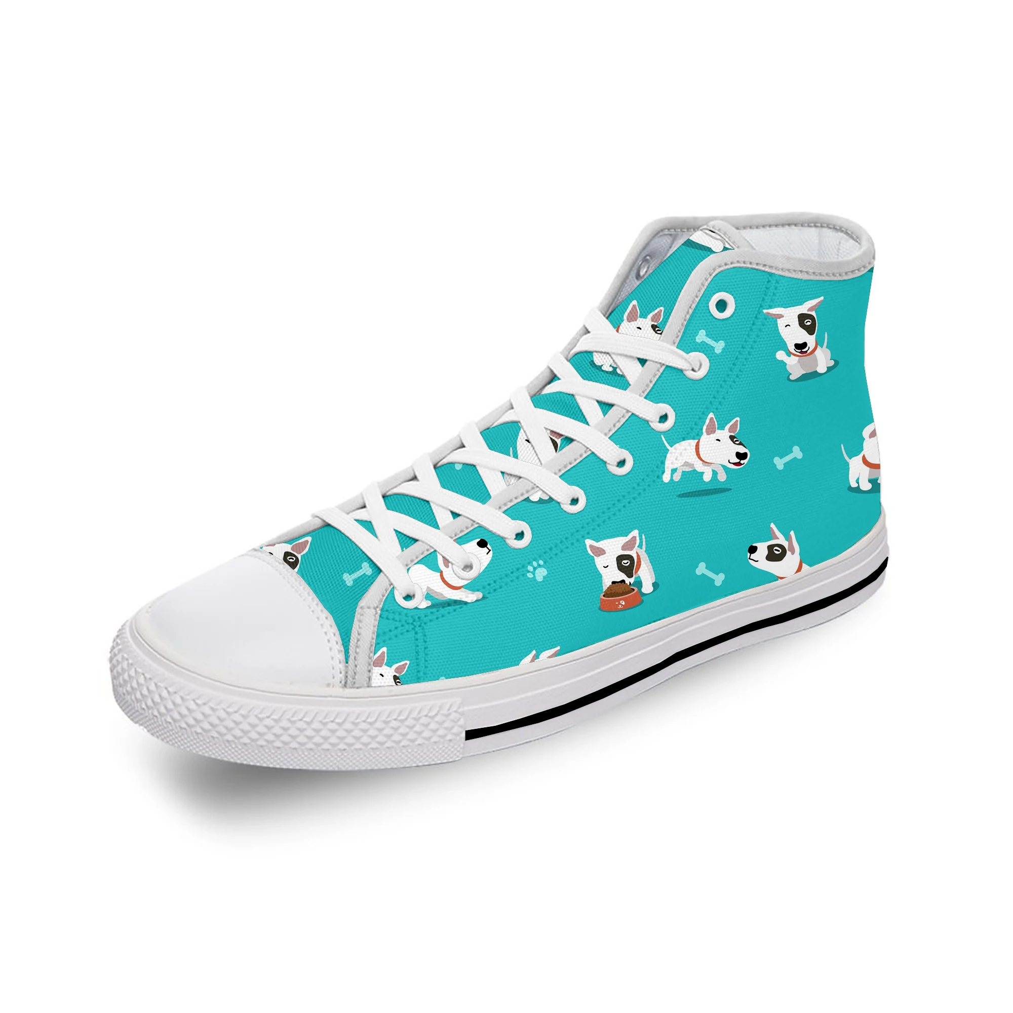 Animal Bull Terrier Cartoon Dog White Cloth Fashion 3D Print High Top Canvas Shoes Men Women Lightweight Breathable Sneakers