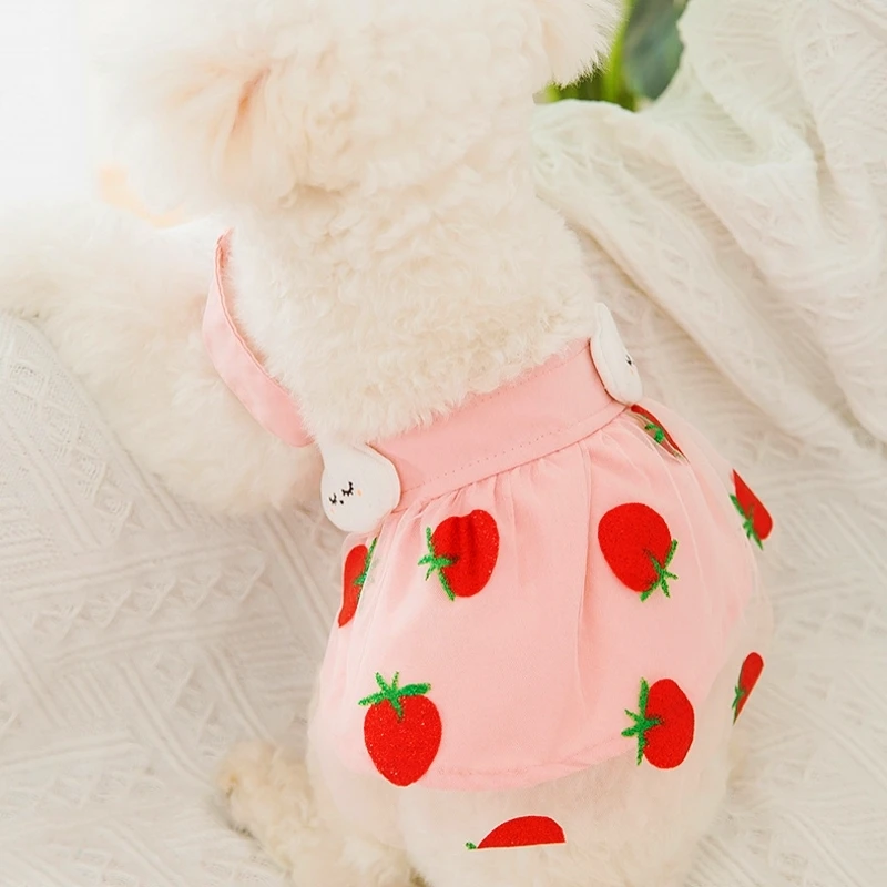 Sommer-Erdbeerkleid für Hunde, Haustierkleidung, Hosenträgerrock für Hunde, Hundekleidung, Katzen, Welpen, Aufdruck, niedlicher Hund, Netzkleid, Heimtierbedarf – Detail 15