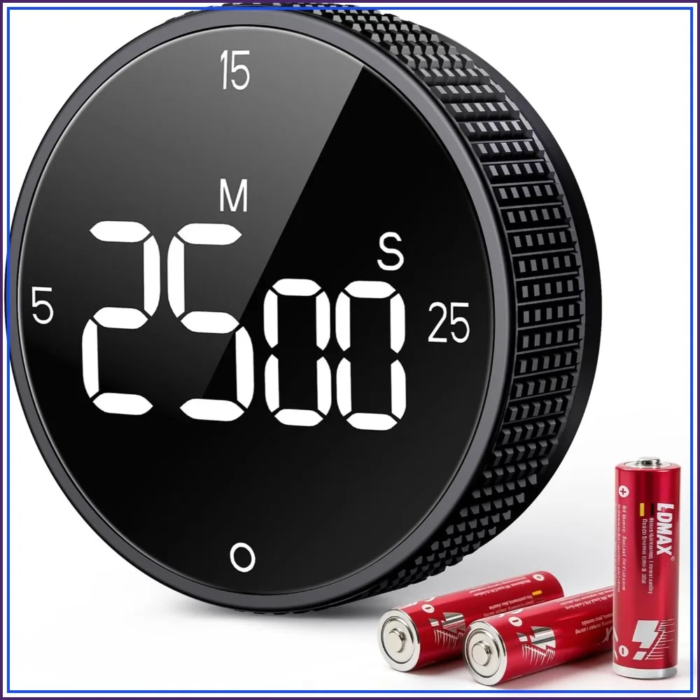 

Digital Magnetic Kitchen Timer, Large LED Visual Countdown, Rotating Dial, Adjustable Volume, 5/15/25 Min Presets