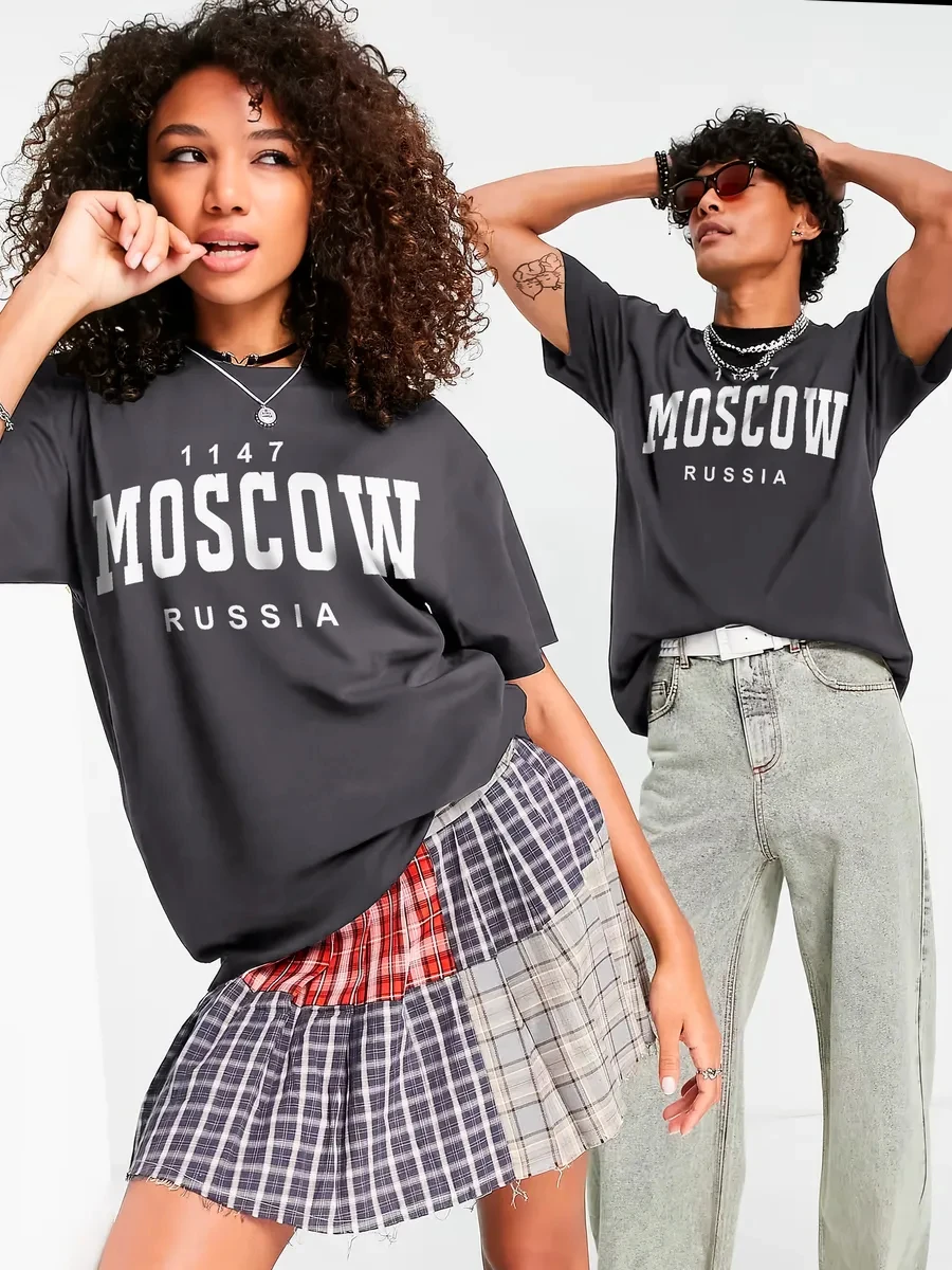 

Женская футболка с принтом Moscow Russia Art Letter 1147, дышащая летняя футболка, хлопковые топы Y2K, универсальная уличная одежда большого размера